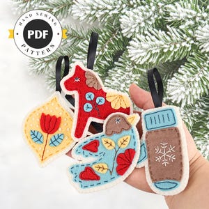 Motif de décorations de Noël en feutre | Art folklorique nordique Hygge (Modèle PDF)