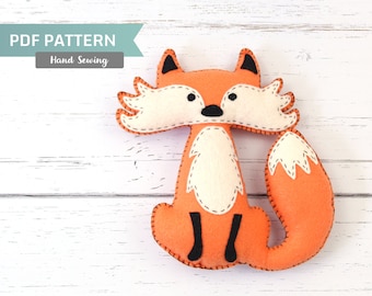 Fox Sewing Pattern, Felt Fox Hand Sewing Instructions, Easy Pattern for a Stuffed Fox, Woodland Fox Nursery Decor, PDF SVG DFX