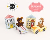 Little Monkey and Bear Sewing Pattern, Felt Hand Sewing Pattern With Printable Car and House, Gift for Tots, PDF SVG PNG