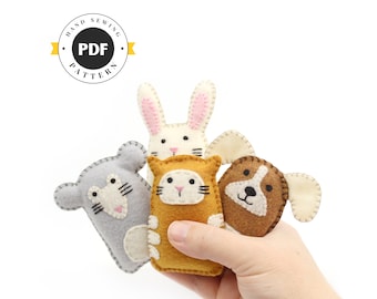 Tiny Animal Sewing Patterns, Small Felt Animal Hand Sewing, Cat, Dog, Bunny, Mouse, Stuffed Animals, Gift for Tots, PDF SVG DXF