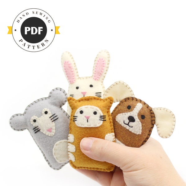 Tiny Animal Sewing Patterns, Small Felt Animal Hand Sewing, Cat, Dog, Bunny, Mouse, Stuffed Animals, Gift for Tots, PDF SVG DXF