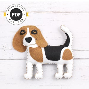 Beagle Sewing Pattern, Dog Hand Sewing Pattern, Sew a Felt Beagle, Stuffed Dog, Easy Dog Sewing Pattern, Gift for Beagle Lover, PDF SVG DXF