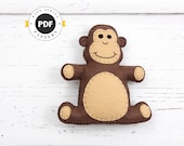 Monkey Sewing Pattern, Stuffed Felt Monkey Hand Sewing Plushie, Sew a Felt Jungle Monkey Softie, Safari Stuffed Animal Monkey Toy, PDF SVG