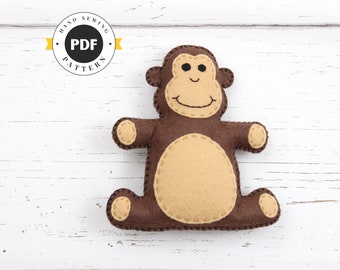 Felt Monkey Sewing Pattern: Hand-Sewn Plushie DIY (PDF Pattern) (SVG Template