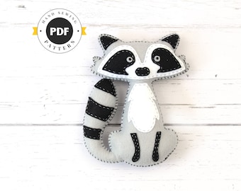 Raccoon Stuffed Animal Sewing Pattern, Felt Hand Sewing Raccoon Plushie Pattern, Raccoon Softie Pattern, Instant Download PDF SVG DFX