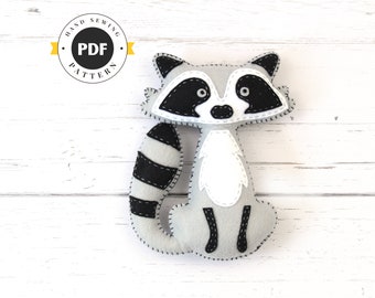 Felt Raccoon Stuffed Animal Sewing Pattern: Hand Sewn Plushie (PDF SVG DFX)