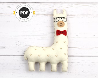 Llama Sewing Pattern, Hipster Llama or Alpaca, Sew Your Own Felt Llama Softie, Llama Stuffed Animal, Gift for Llama Lovers, PDF SVG DFX