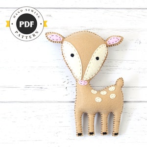 Deer Sewing Pattern, Felt Stuffed Deer Hand Sewing Plushie, Fawn Softie Pattern, How to Sew a Woodland Deer, Instant Download PDF SVG DXF image 1