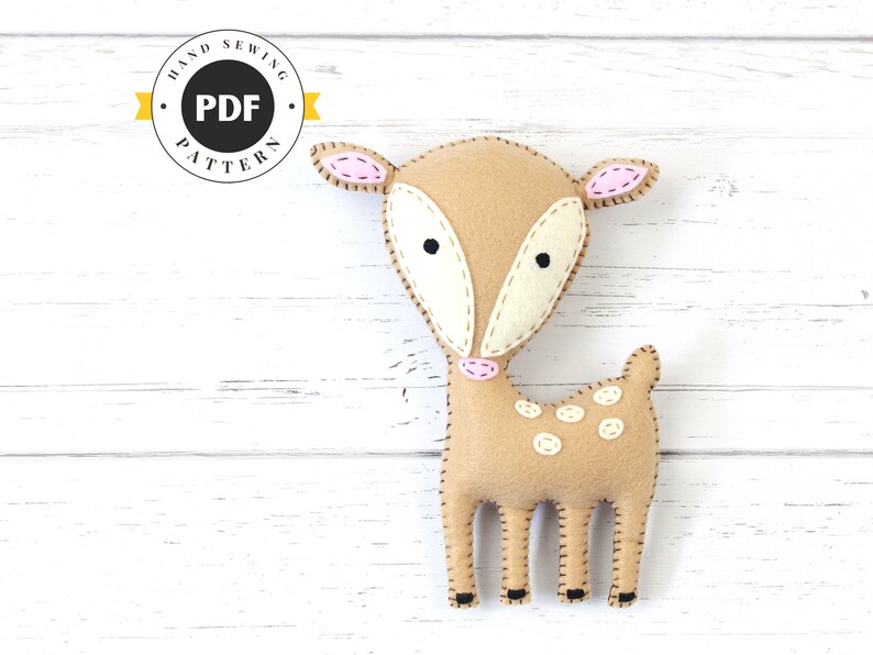 Deer Sewing Pattern, Felt Stuffed Deer Hand Sewing Plushie, Fawn Softie Pattern, How to Sew a Woodland Deer, Instant Download PDF SVG DXF image 1