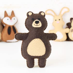 Small stuffed bear hand sewing pattern made from felt