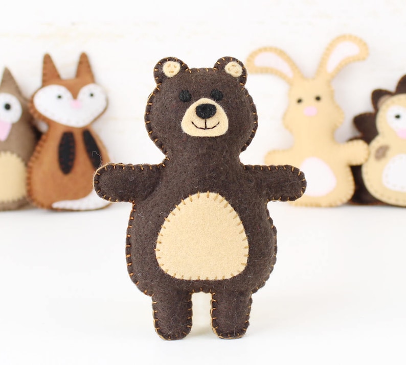 Small stuffed bear hand sewing pattern made from felt