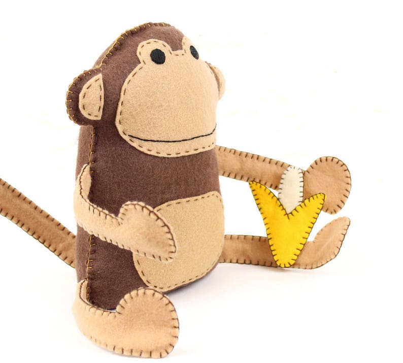 Monkey sewn with felt and hand stitching