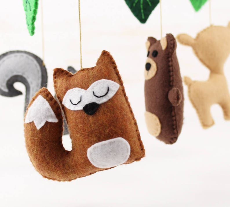 Little felt fox in hand stitched woodland forest mobile