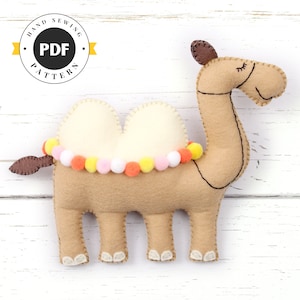 Modello di cucito per cammello, istruzioni per peluche di cammello in feltro, download digitale immediato PDF SVG DXF