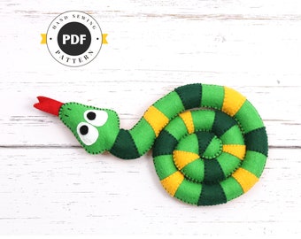 Snake Sewing Pattern, Felt Plush Snake Hand Sewing Instructions, Instant Digital Download PDF SVG DXF