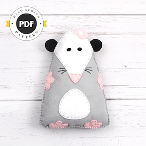 Possum Sewing Pattern, Felt Rat Stuffed Animal Pattern, Plush Rodent or Opossum Plushie Pattern, Easy Hand Sewing, Opossum Stuffie, PDF SVG image 1