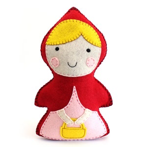 Sewing pattern for handmade felt stuffed little red riding hood
