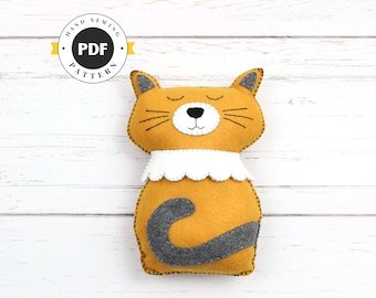 Cat Sewing Pattern, Felt Cat, Easy Hand Sewing Pattern for Cat, Plush Cat Softie DIY, Instant Download PDF SVG