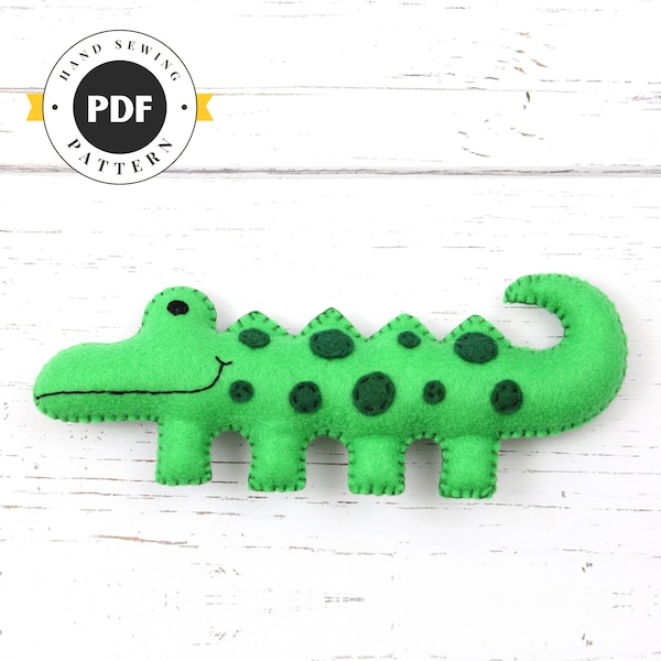 Crocodile Sewing Pattern, Felt Alligator Pattern, Sew by Hand a Felt Crocodile or Alligator, Plush Alligator, Stuffed Crocodile, PDF SVG DFX