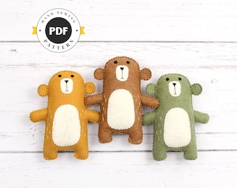 Little Bear Hand Sewing Pattern, Felt Hygiene Bear Plush Toy or Décor, Includes Pattern for Removable Mask, PDF SVG DFX