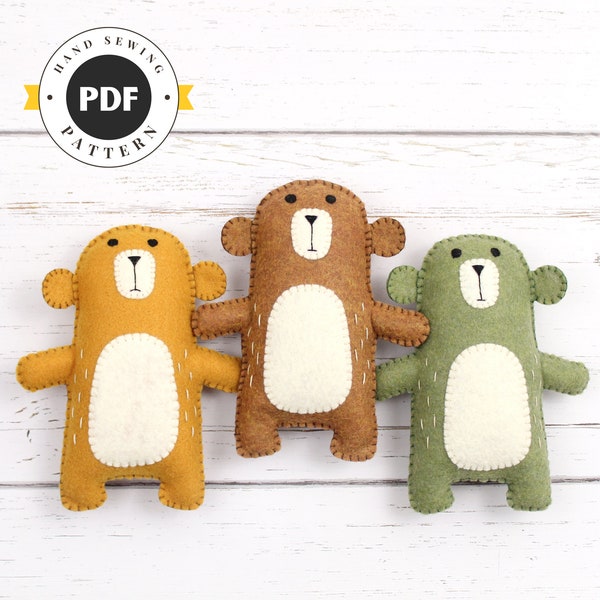 Little Bear Hand Sewing Pattern, Felt Hygiene Bear Plush Toy or Décor, Includes Pattern for Removable Mask, PDF SVG DFX