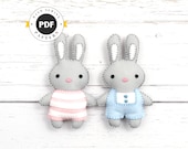 Bunny Rabbit Sewing Pattern, Felt Bunnies, Sew Your Own Plush Rabbits, Stuffed Animal Easter Bunnies, DIY Rabbit Plushies, PDF SVG