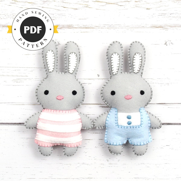 Bunny Rabbit Sewing Pattern, Felt Bunnies, Sew Your Own Plush Rabbits, Stuffed Animal Easter Bunnies, DIY Rabbit Plushies, PDF SVG