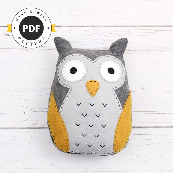 Felt Owl Sewing Pattern, Stuffed Owl Plushie Hand Sewing Pattern, Embroidered Owl Softie, Simple Sewing Pattern for Owl, PDF SVG DXF