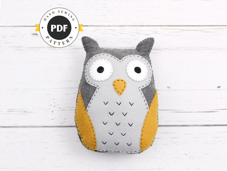 Felt Owl Sewing Pattern, Stuffed Owl Plushie Hand Sewing Pattern, Embroidered Owl Softie, Simple Sewing Pattern for Owl, PDF SVG DXF image 1