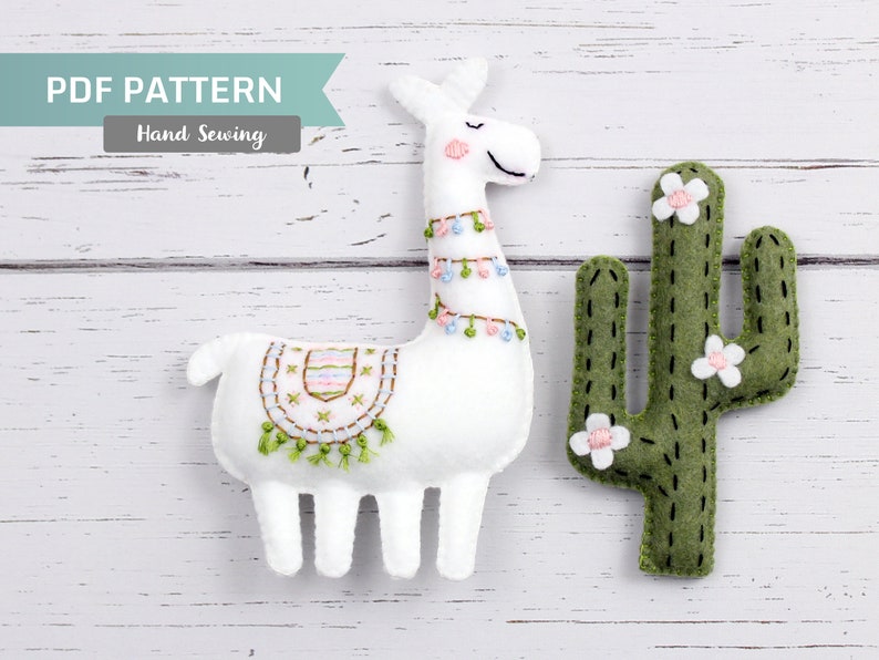 Llama and Cactus Sewing Pattern Embroidered Felt Cactus Llama image 1