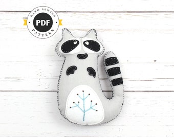 Felt Raccoon Sewing Pattern, Raccoon Plush Softie, Woodland Raccoon Pattern, Raccoon Plushie, Raccoon Stuffie, PDF SVG DFX