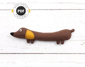 Wiener Dog Hand Sewing Pattern, Stuffed Dachshund Felt Soft Toy, Sausage Dog, Doxin Dog, Doxie, Daschie, Instant Download PDF SVG DXF