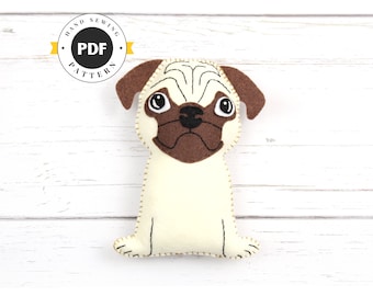 Pug Sewing Pattern, Dutch Bulldog Felt Hand Sewing Pattern, Easy Dog Pattern, Stuffed Pug, How to Sew a Pug, Instant Download PDF SVG DXF