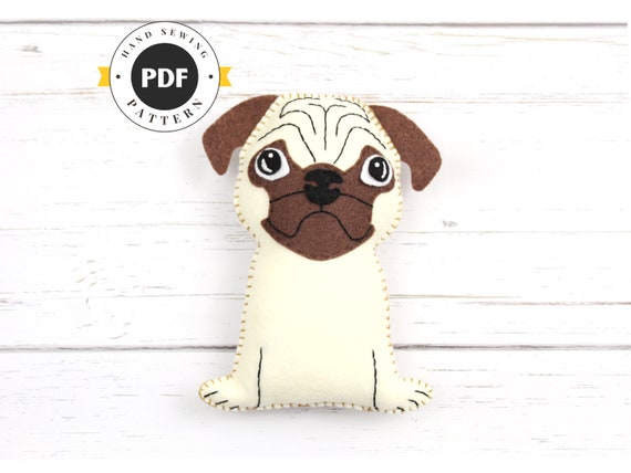 Pug Sewing Pattern, Dutch Bulldog Felt Hand Sewing Pattern, Easy