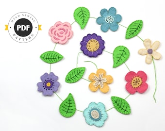 Felt Floral Garland Sewing Pattern: Spring Flower Embroidery (PDF SVG DXF)