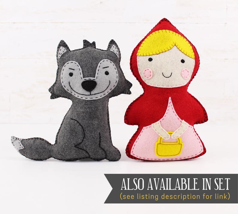 Image showing that sewing pattern for Little Red Riding Hood can be purchased in a set including a Big Bad Wolf