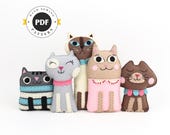 Felt Cat Sewing Pattern – PDF + SVG/dxf – Hand Embroidery Plushie Pattern for 5 Cute Cats – Digital DIY Softie Template – Beginner-friendly