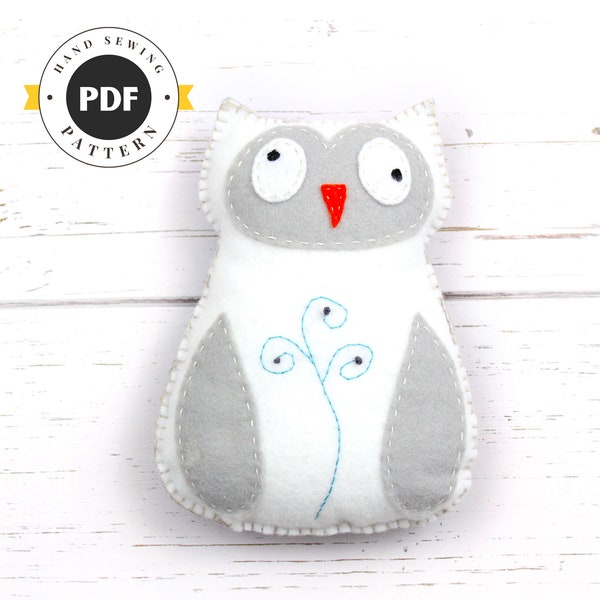 Owl Hand Sewing Pattern, Felt Owl Stuffed Animal Pattern, Sew a Felt Owl Pattern, Snowy Owl Plushie, Owl Softie, Instant Download PDF SVG