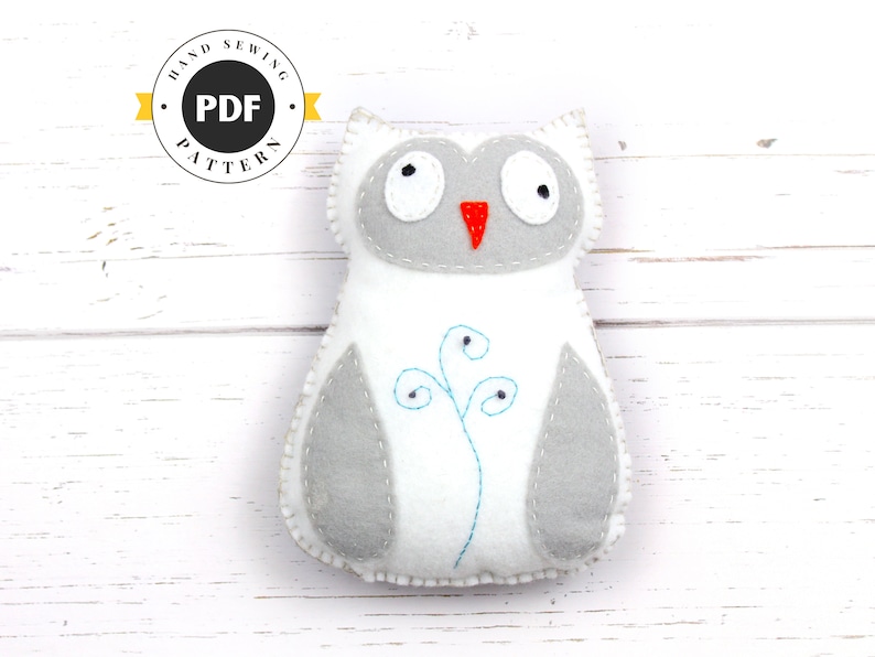 Owl Hand Sewing Pattern, Felt Owl Stuffed Animal Pattern, Sew a Felt Owl Pattern, Snowy Owl Plushie, Owl Softie, Instant Download PDF SVG image 1