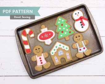 Gingerbread Cookie Sewing Patterns, Instructions for Hand Stitching Felt Christmas Tree Ornaments, PDF SVG DXF