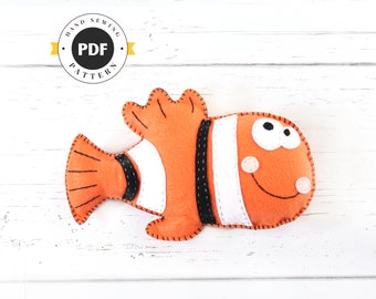 Fish Sewing Pattern, Clown Fish Hand Sewing, Felt Clown Fish Pattern, How to Sew a Felt Clown Fish, Ocean Animal Sewing Pattern, PDF SVG