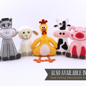 Image shows that stuffed cow pattern is available in a set including donkey, lamb, chicken, and pig