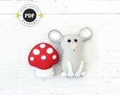 Mouse Sewing Pattern, Felt Stuffed Mouse & Mushroom Plushie Pattern, Woodland Mouse Softie Pattern, Instant Download PDF SVG DXF