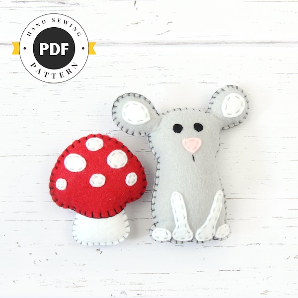 Felt Mouse Sewing Pattern: Stuffed Animal & Mushroom Plushie (PDF SVG DXF)