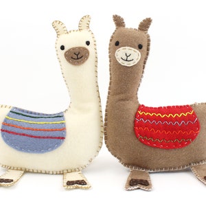 Hand sewing pattern for plush felt llama