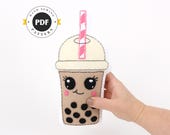 Beginner Felt Plush Bubble Tea Sewing Pattern – Kawaii Boba PDF Tutorial, DIY Hand Sewing Craft, Digital Download | SVG & Cut Files Included