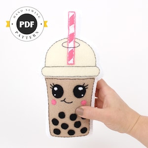 Beginner Felt Plush Bubble Tea Sewing Pattern – Kawaii Boba PDF Tutorial, DIY Hand Sewing Craft, Digital Download | SVG & Cut Files Included