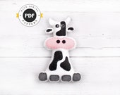 Cow Sewing Pattern, Plush Cow Sewing Pattern, Felt Cow Pattern, Holstein, Black and White, Instant Download PDF SVG DXF, Cow Plushie Softie