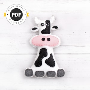 Cow Sewing Pattern, Plush Cow Sewing Pattern, Felt Cow Pattern, Holstein, Black and White, Instant Download PDF SVG DXF, Cow Plushie Softie image 1