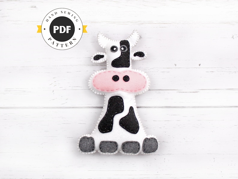 Cow Sewing Pattern, Plush Cow Sewing Pattern, Felt Cow Pattern, Holstein, Black and White, Instant Download PDF SVG DXF, Cow Plushie Softie image 1